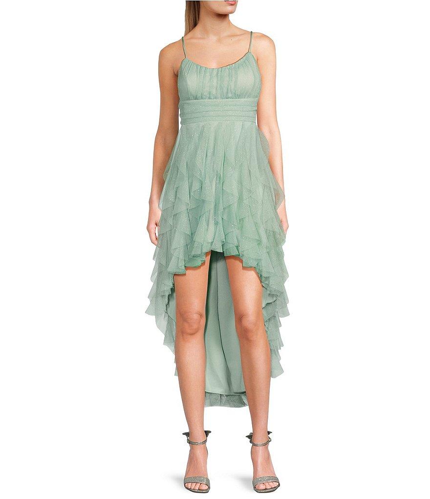 Pear Culture Glitter Mesh Tulle Corkscrew High-Low Dress Product Image