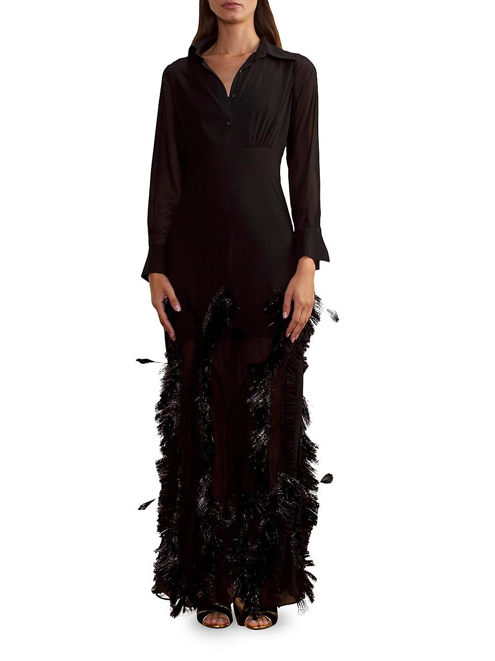 Womens Metallic Fringe Embellished Georgette Dress Product Image