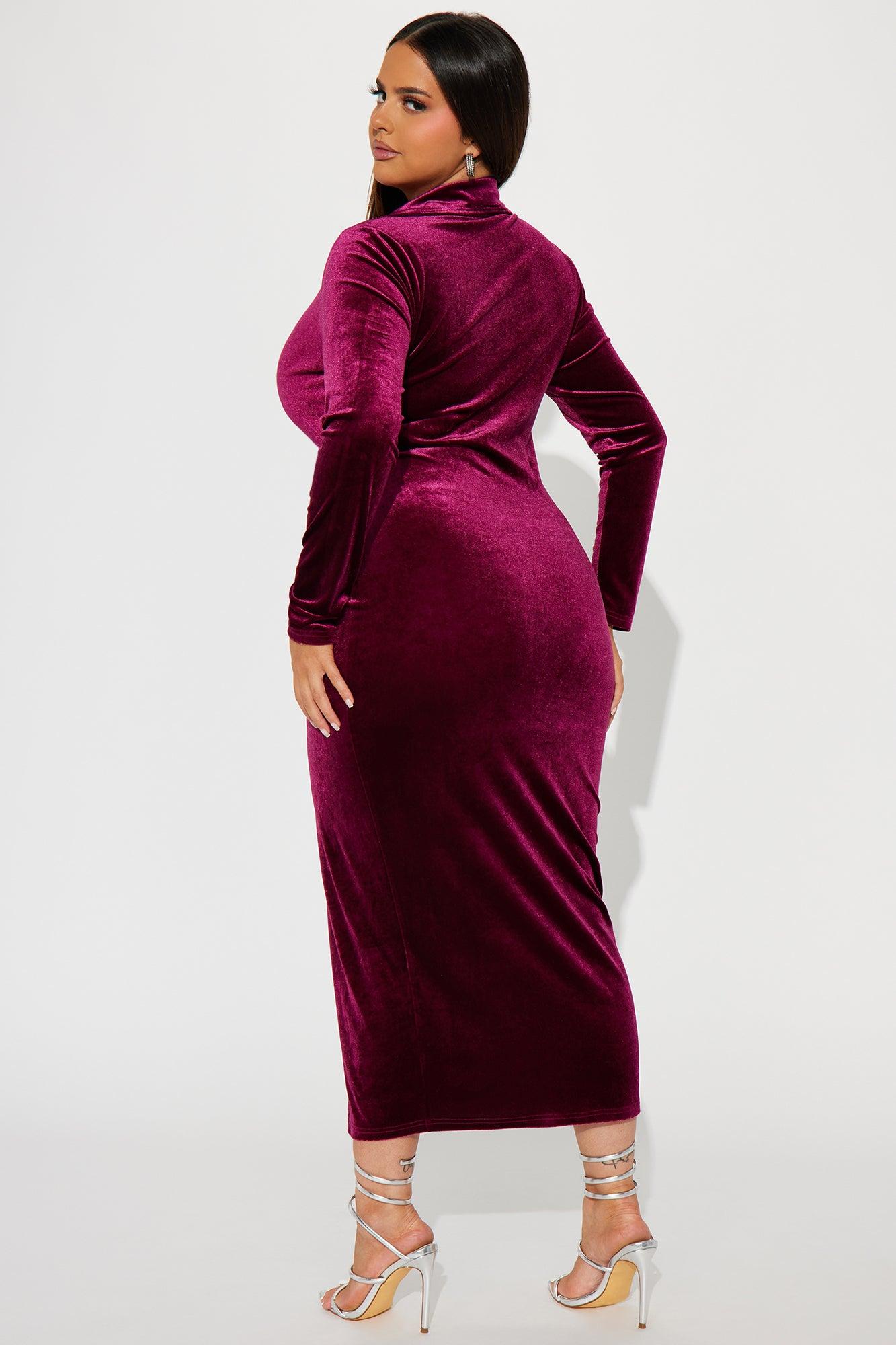 Katie Velvet Midi Dress - Wine Product Image