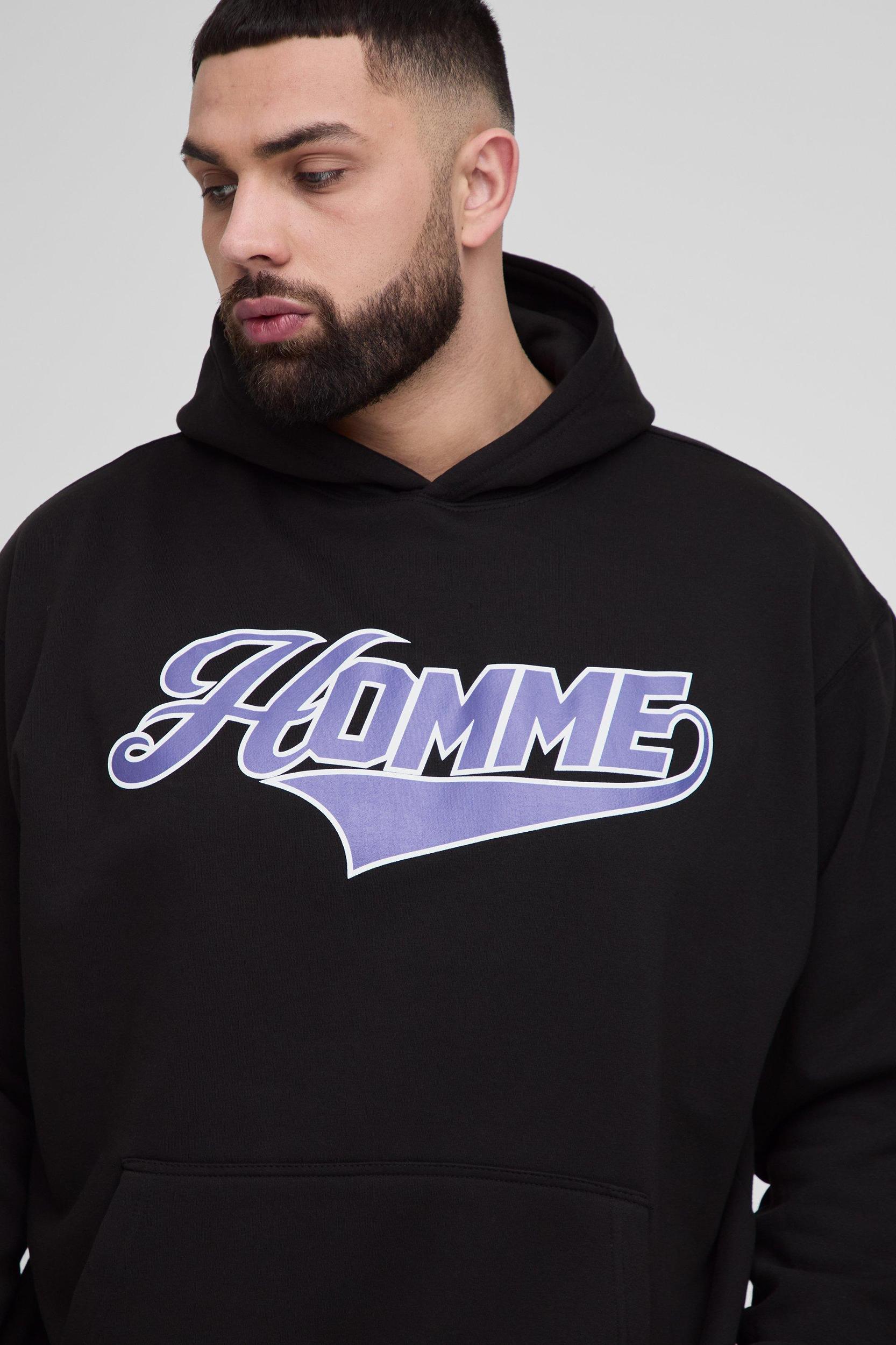 Plus Homme Varsity Oversized Hoodie | boohooMAN USA Product Image