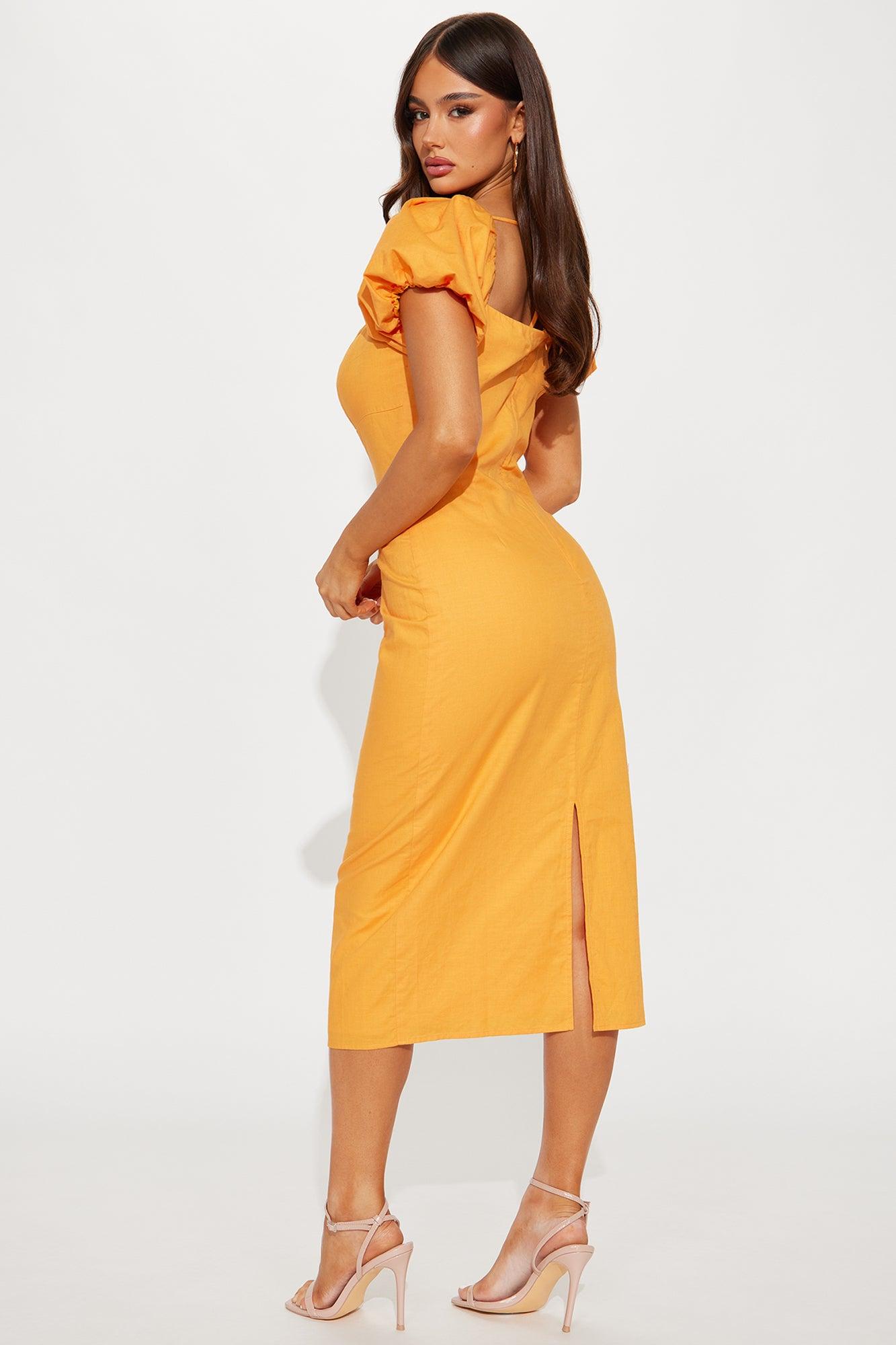 Brighter Days Linen Midi Dress - Orange Product Image