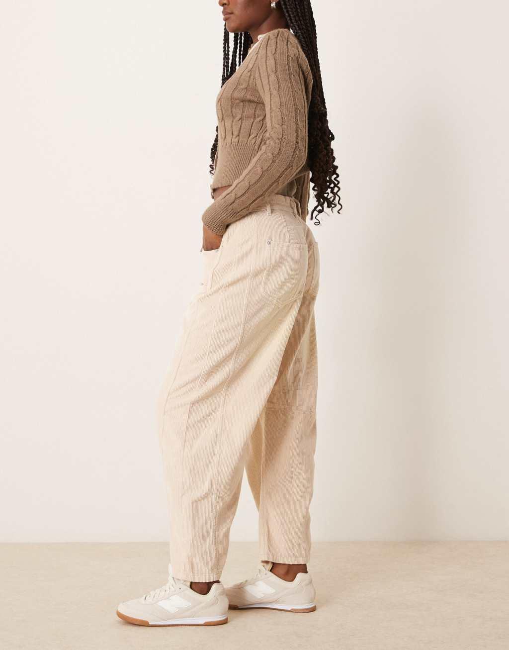 Free People Good Luck barrel leg cord jeans in light gray Product Image