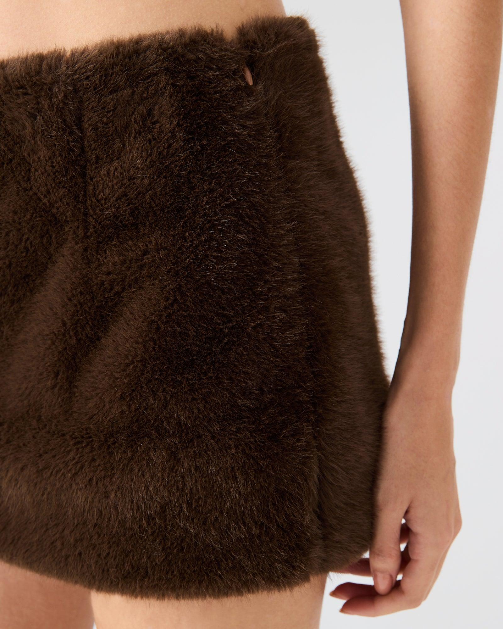 HANNIA FAUX FUR TOP DARK ESPRESSO Female Product Image