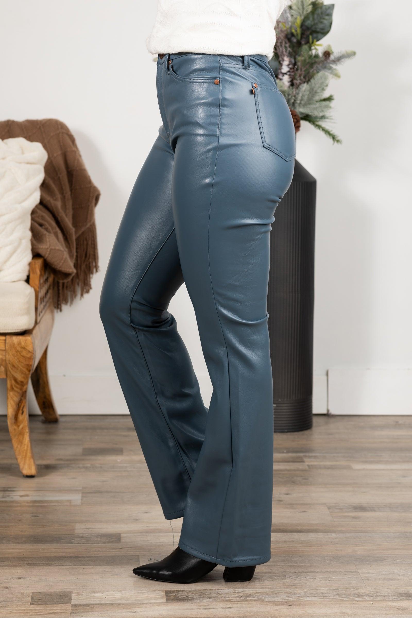 Judy Blue Tummy Control Blue Leather Pants Product Image