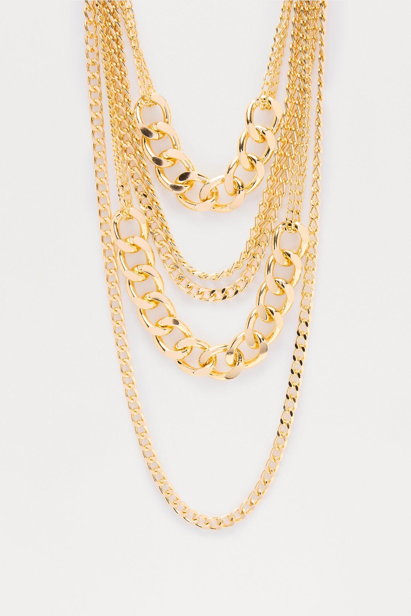 Chains On Chain Layered Necklace - Gold Female Product Image