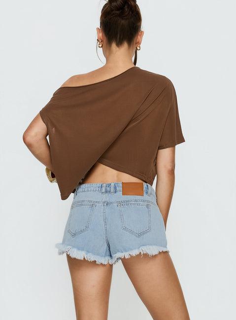 Posse Distressed Micro Denim Shorts Light Blue Wash Product Image