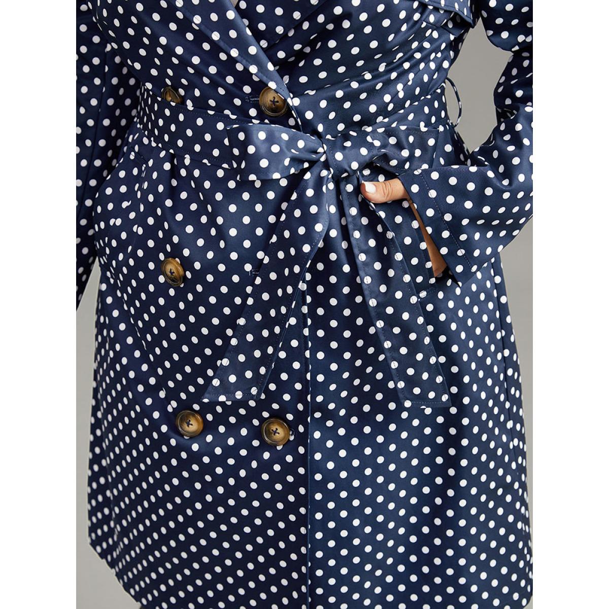 Plus Size Static-Free Polka Dot Belted Double Breasted Coat Women Indigo Casual Belted Ladies Dailywear Winter Coats BloomChic 14-16/1X Product Image