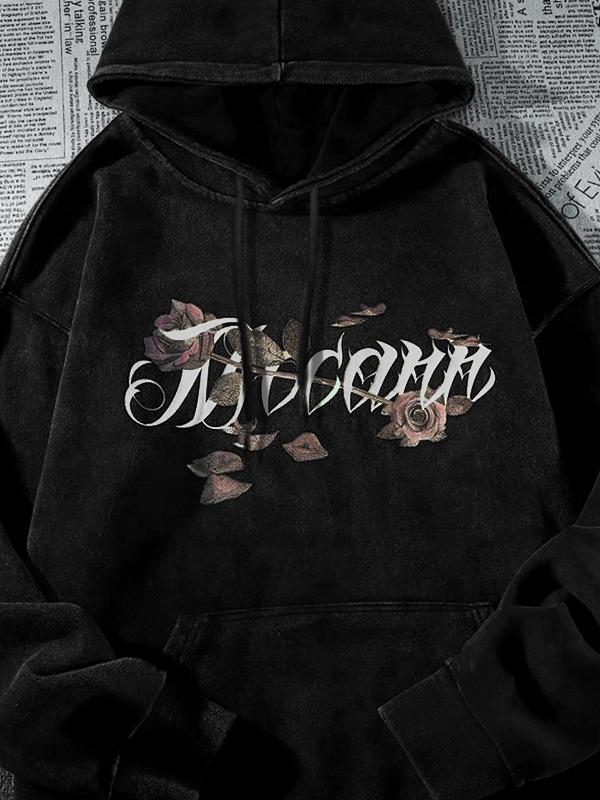 Men's Gothic Rose Print Oversized Hoodie Product Image