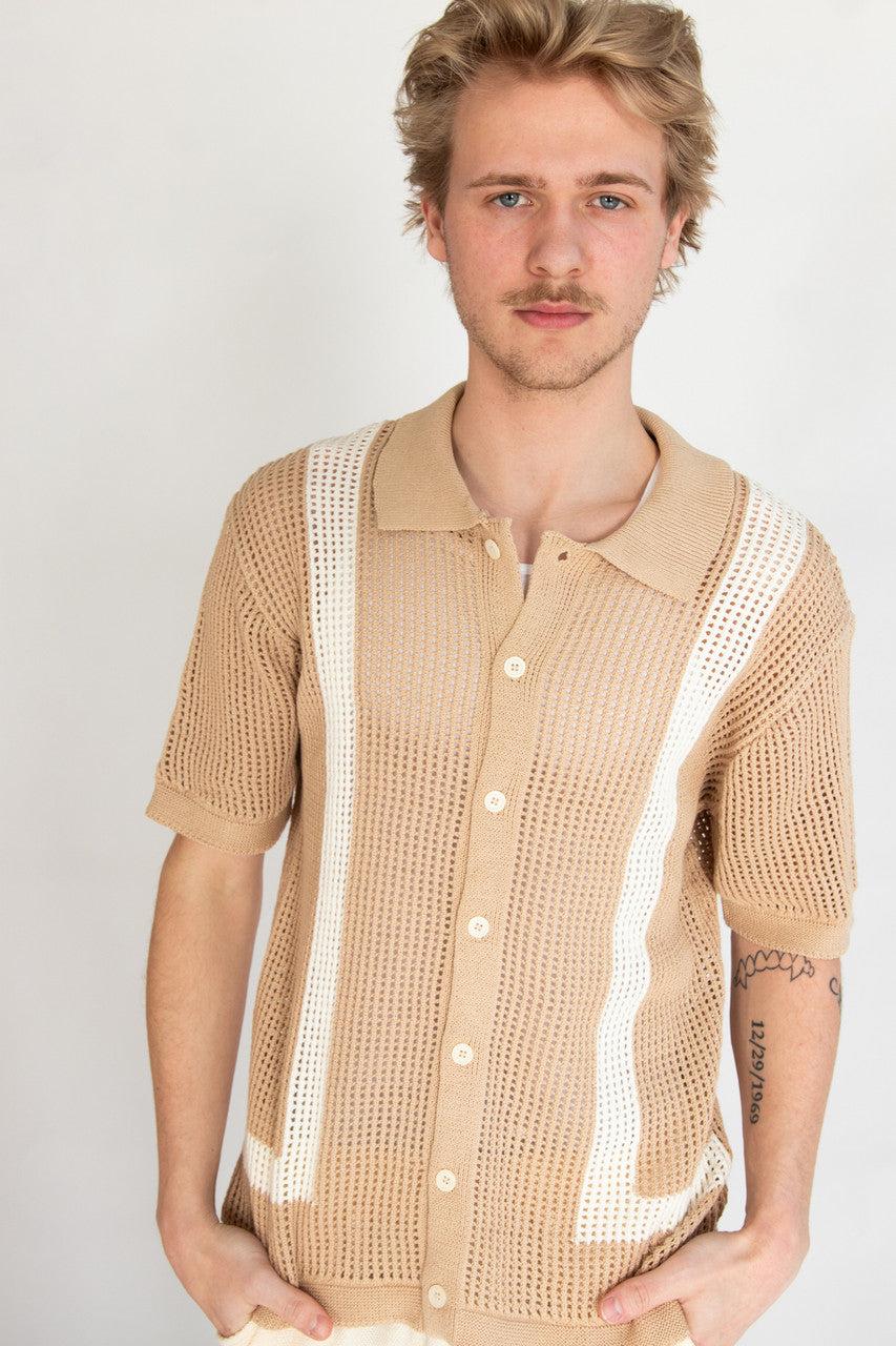 Crochet Bowling Style Button Up Shirt Product Image