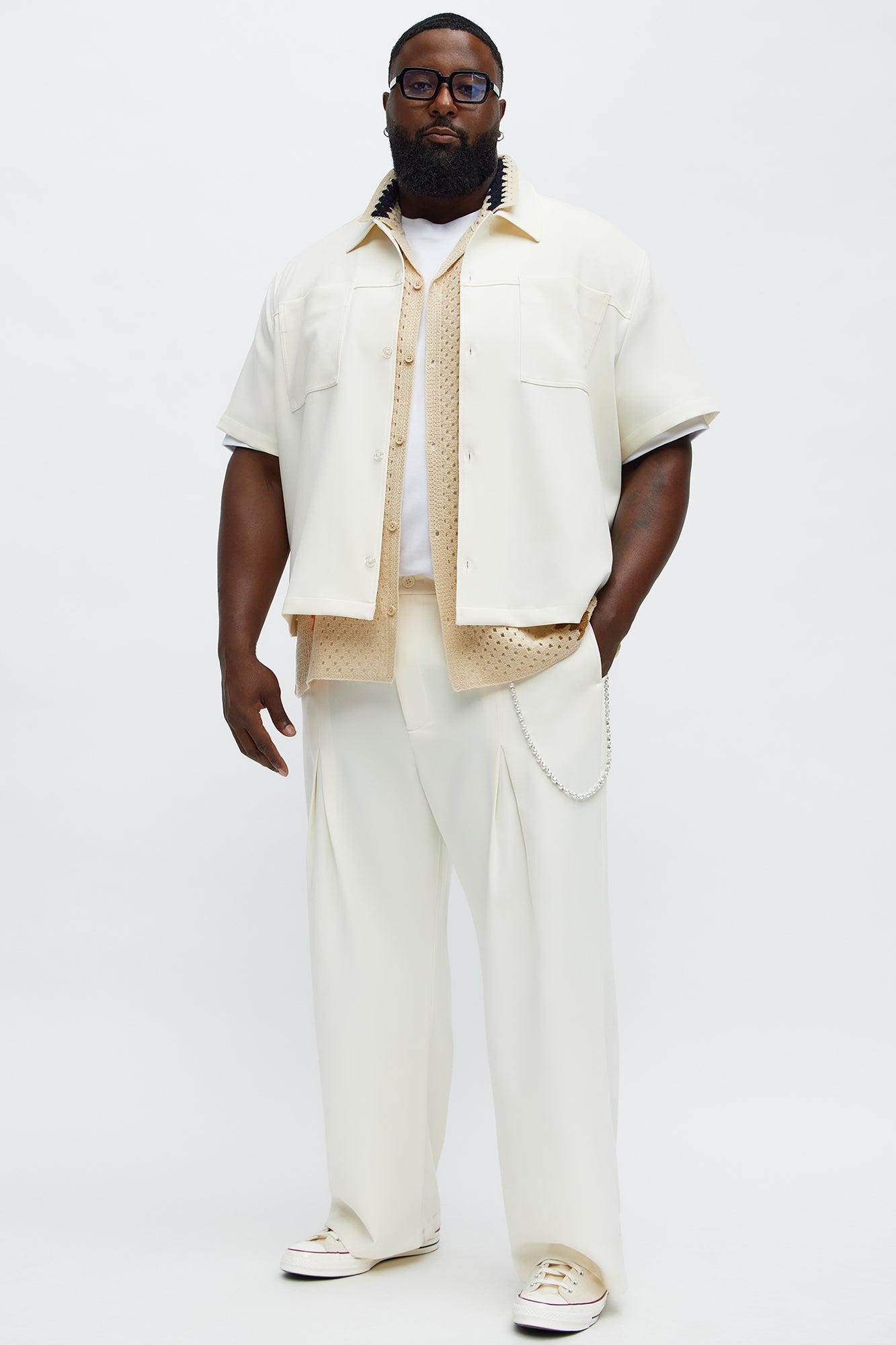 Cropped Ronan Weekender Button Up Shirt - Cream Male Product Image