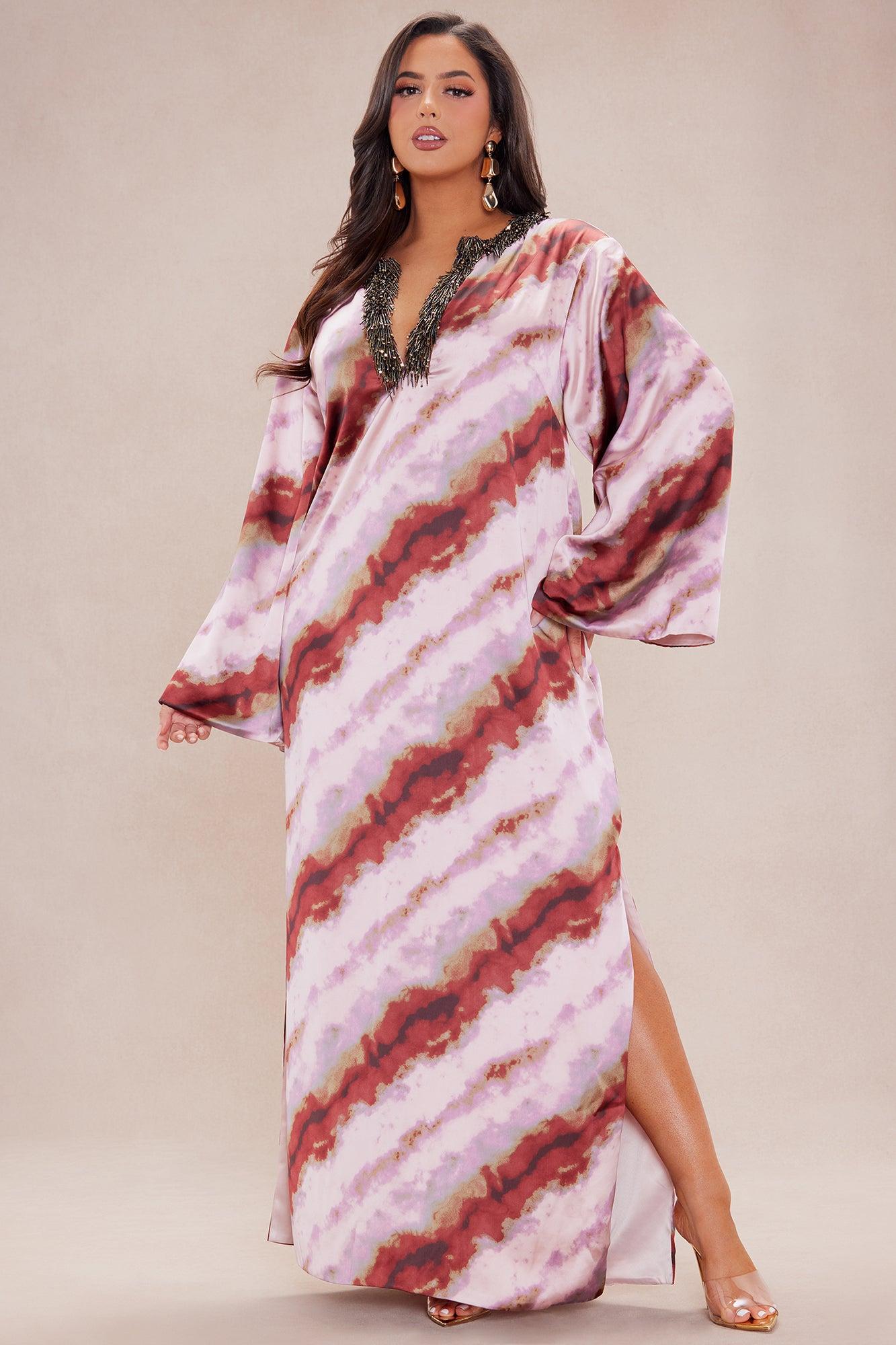 Stella Satin Kaftan Maxi Dress - Mauve/combo Product Image