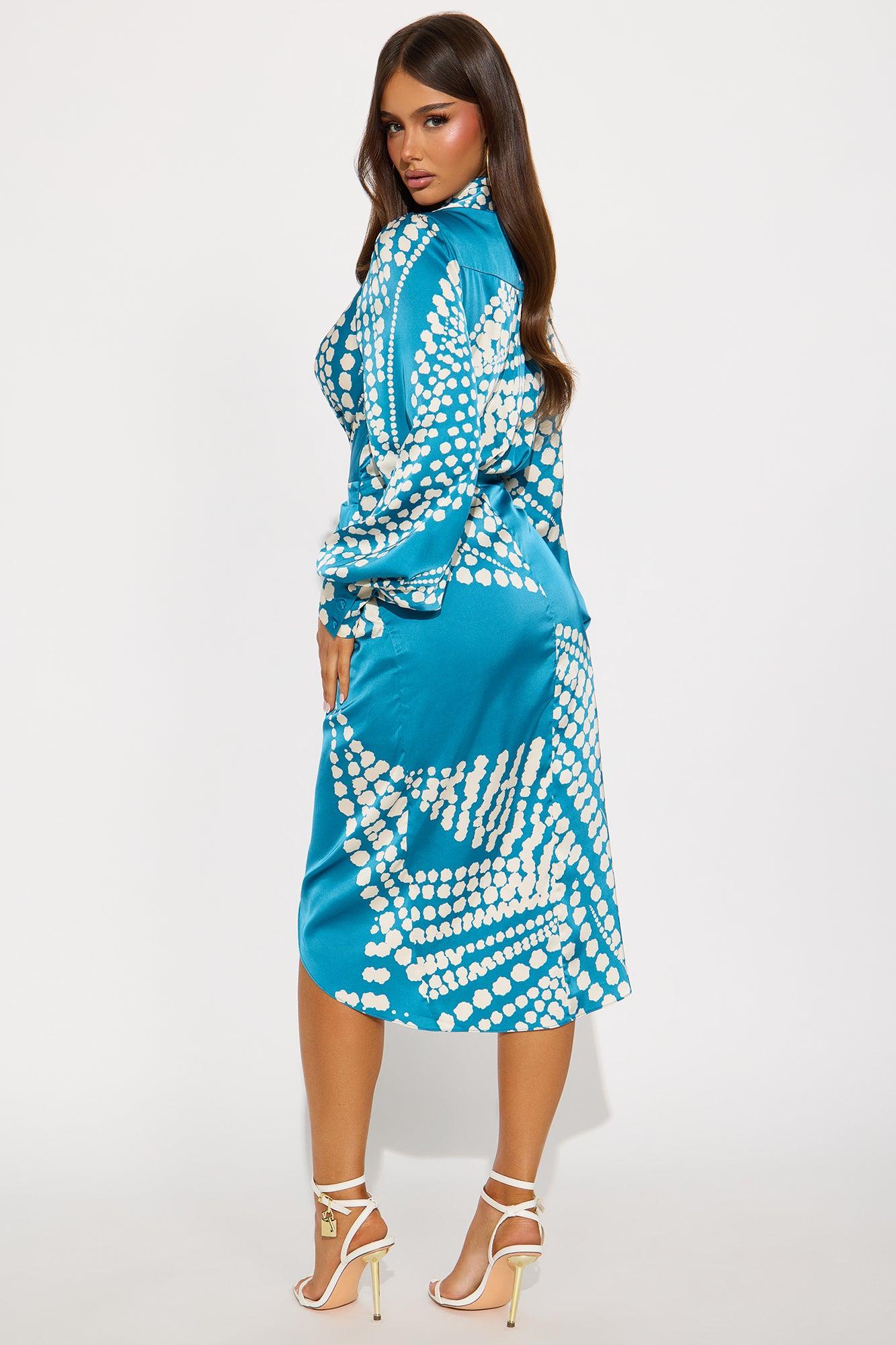 Glamour Days Satin Midi Dress - Blue/combo Female Product Image