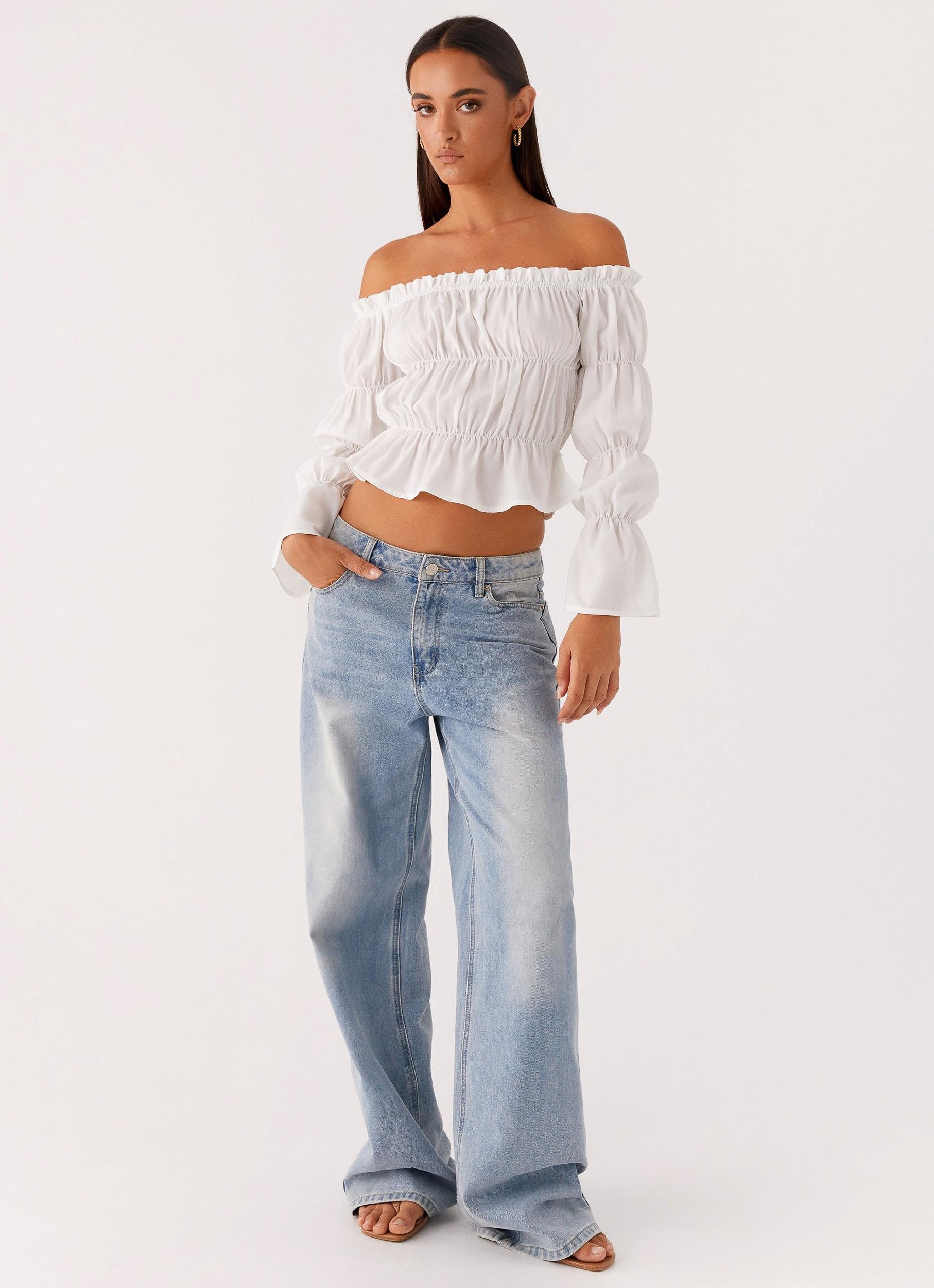 Imara Ruched Long Sleeve Top - Ivory Product Image