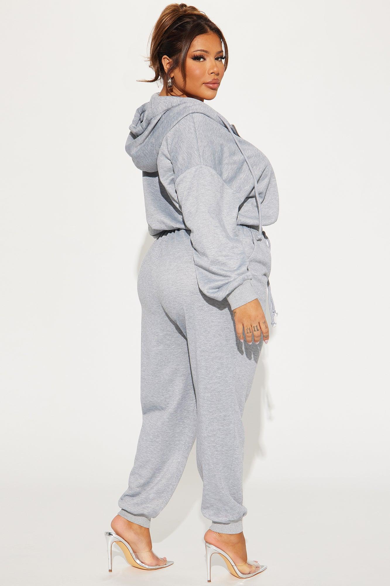 Stella Cinched Waist Sweat Jumpsuit - Heather Grey Product Image