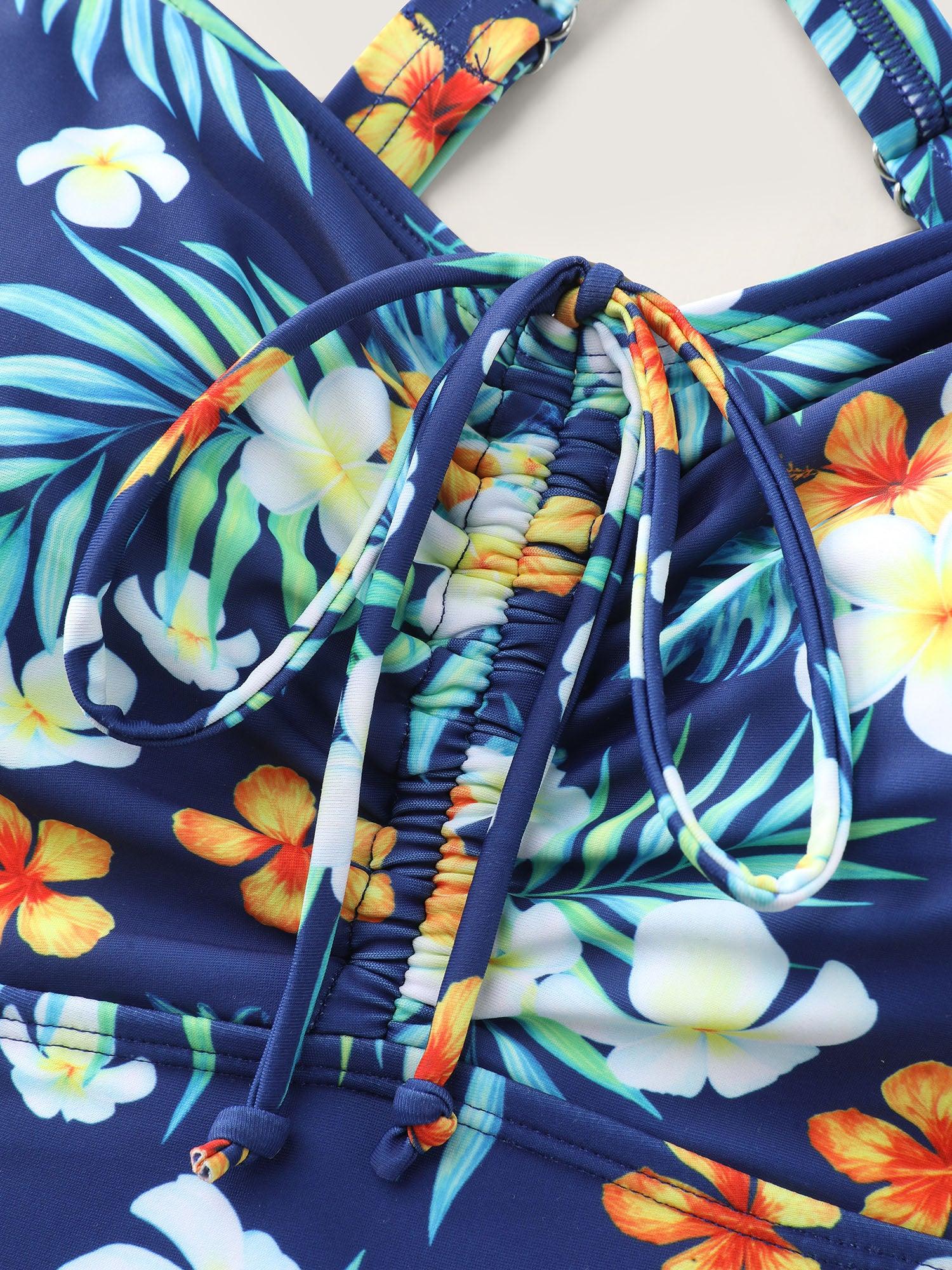 Breezy Tropical Print Drawstring One-Piece Swimsuit Female Product Image