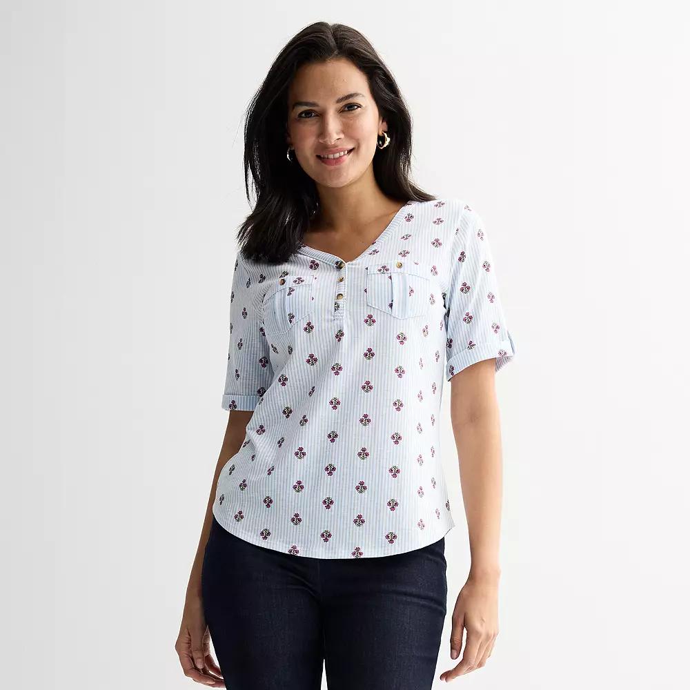 Women's Croft & Barrow® Elbow Sleeve Utility Henley Top,  Product Image