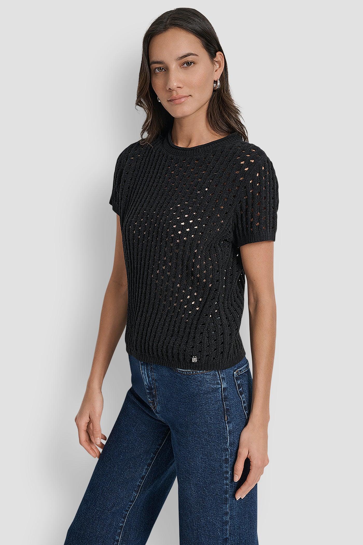 OPEN STITCH CREW NECK SHORT SLEEVE SWEATER Product Image