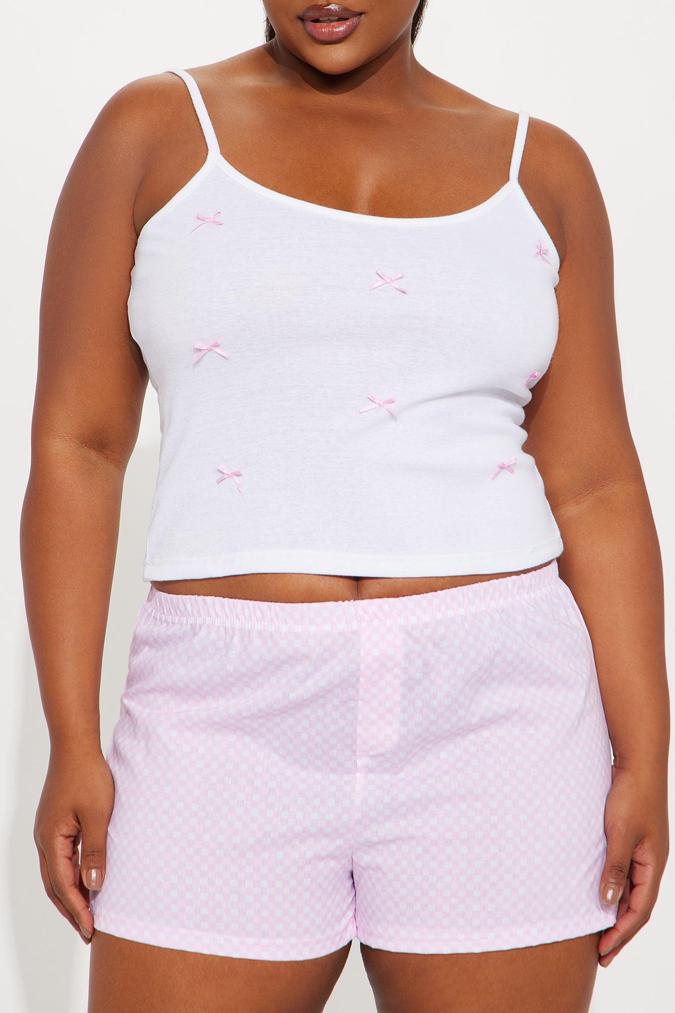 Put A Bow On It Ribbed PJ Boxer Short Set - Pink Product Image