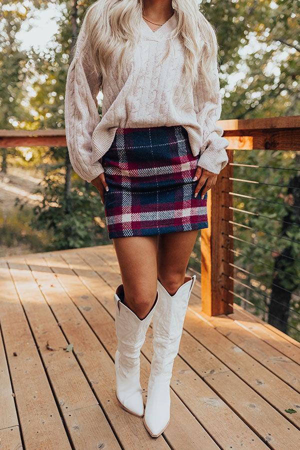 The Hadley High Waist Plaid Skirt in Navy Product Image