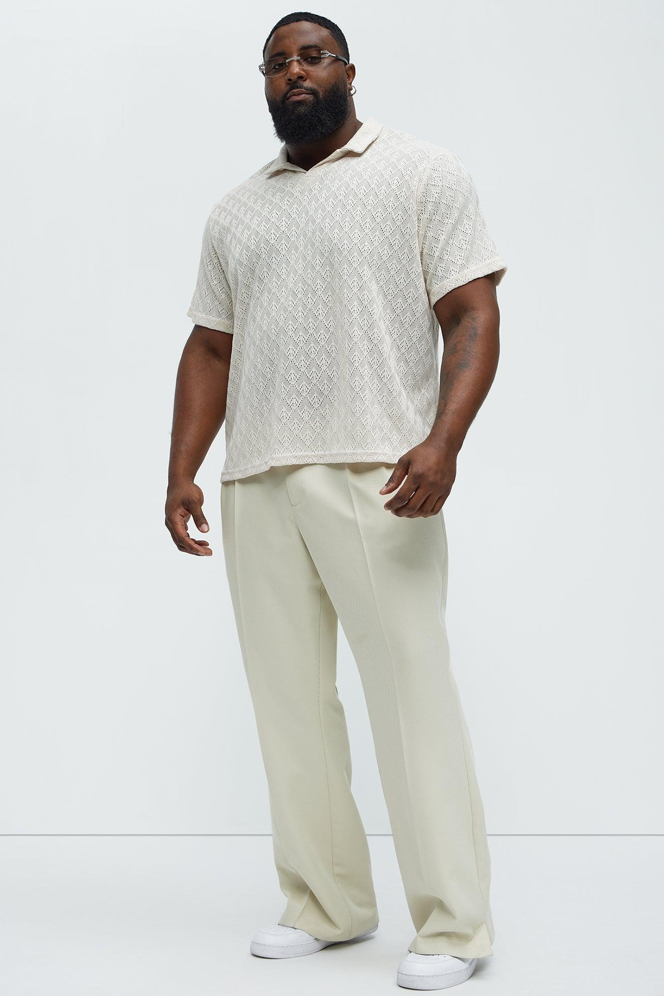 Diamond Shape Knit Johnny Collar Shirt - Cream Product Image