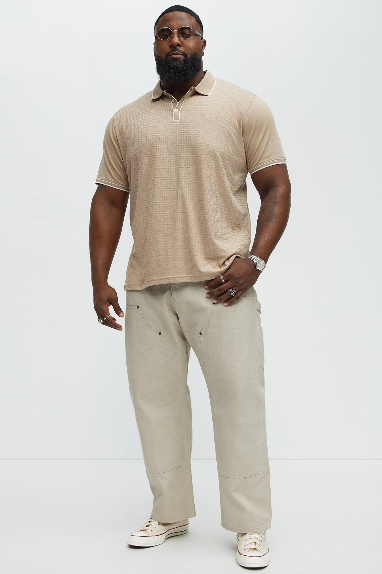 Geo Button Down Collar Textured Polo - Sand Product Image