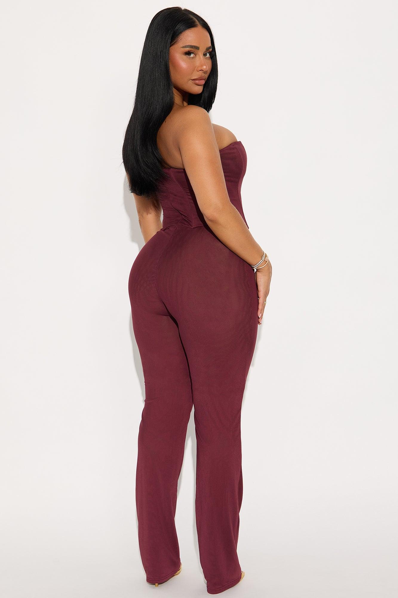 Martina Mesh Double Lined Straight Leg Jumpsuit - Burgundy Female Product Image