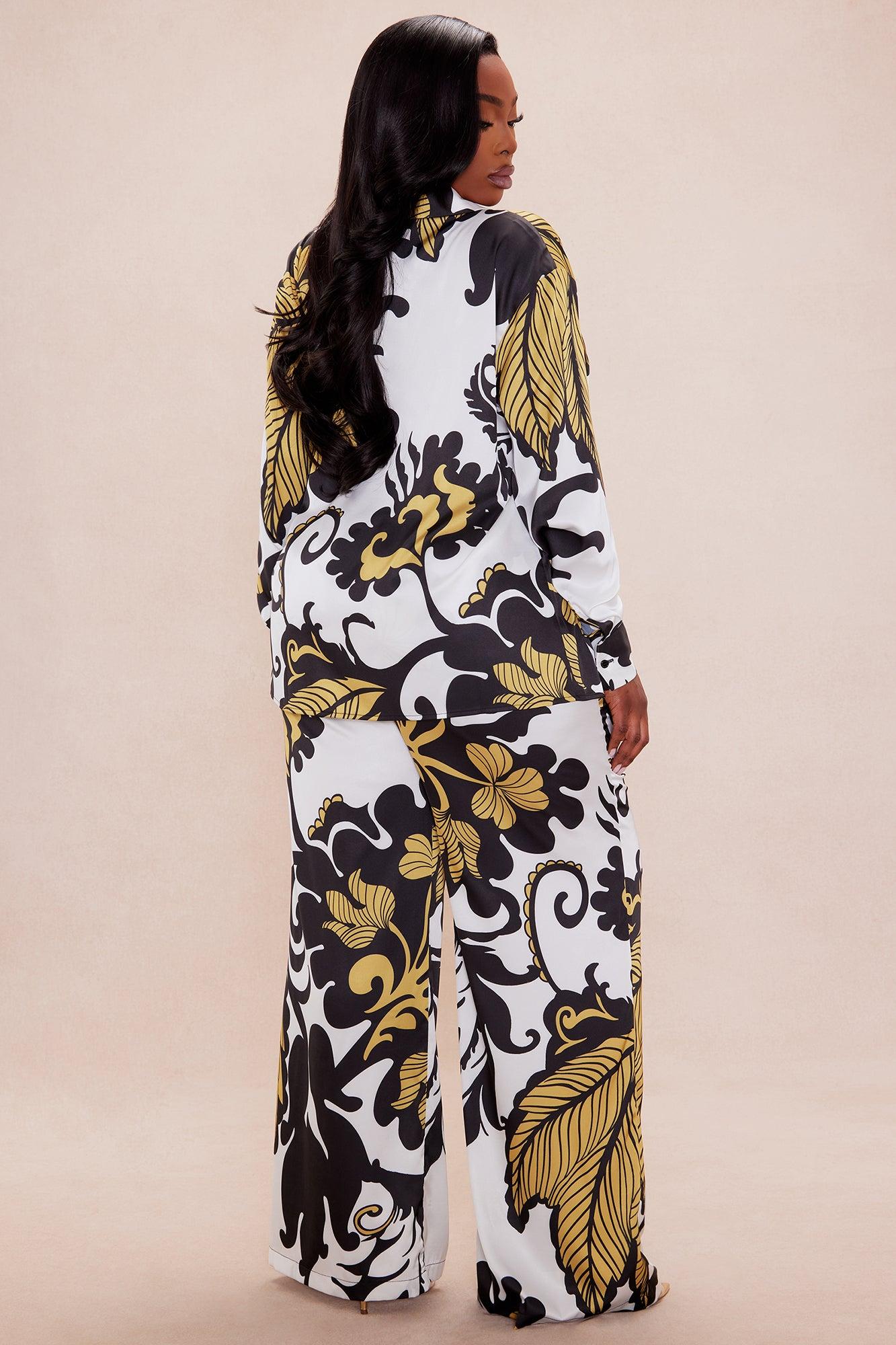 Adima Satin Wide Leg Pant Set - Gold/combo Female Product Image