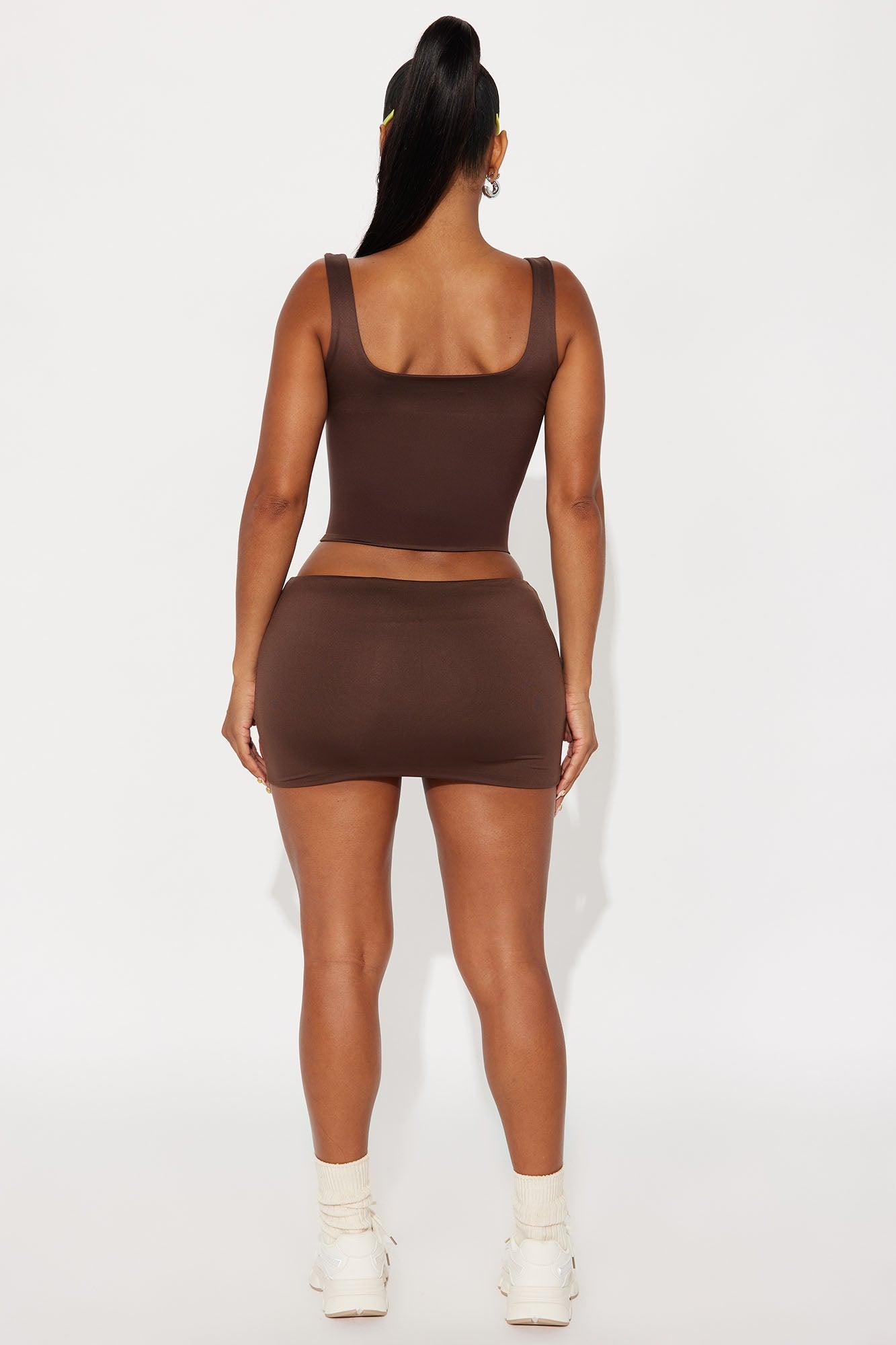 Contour Double Lined Square Neck Tank Top - Chocolate Female Product Image