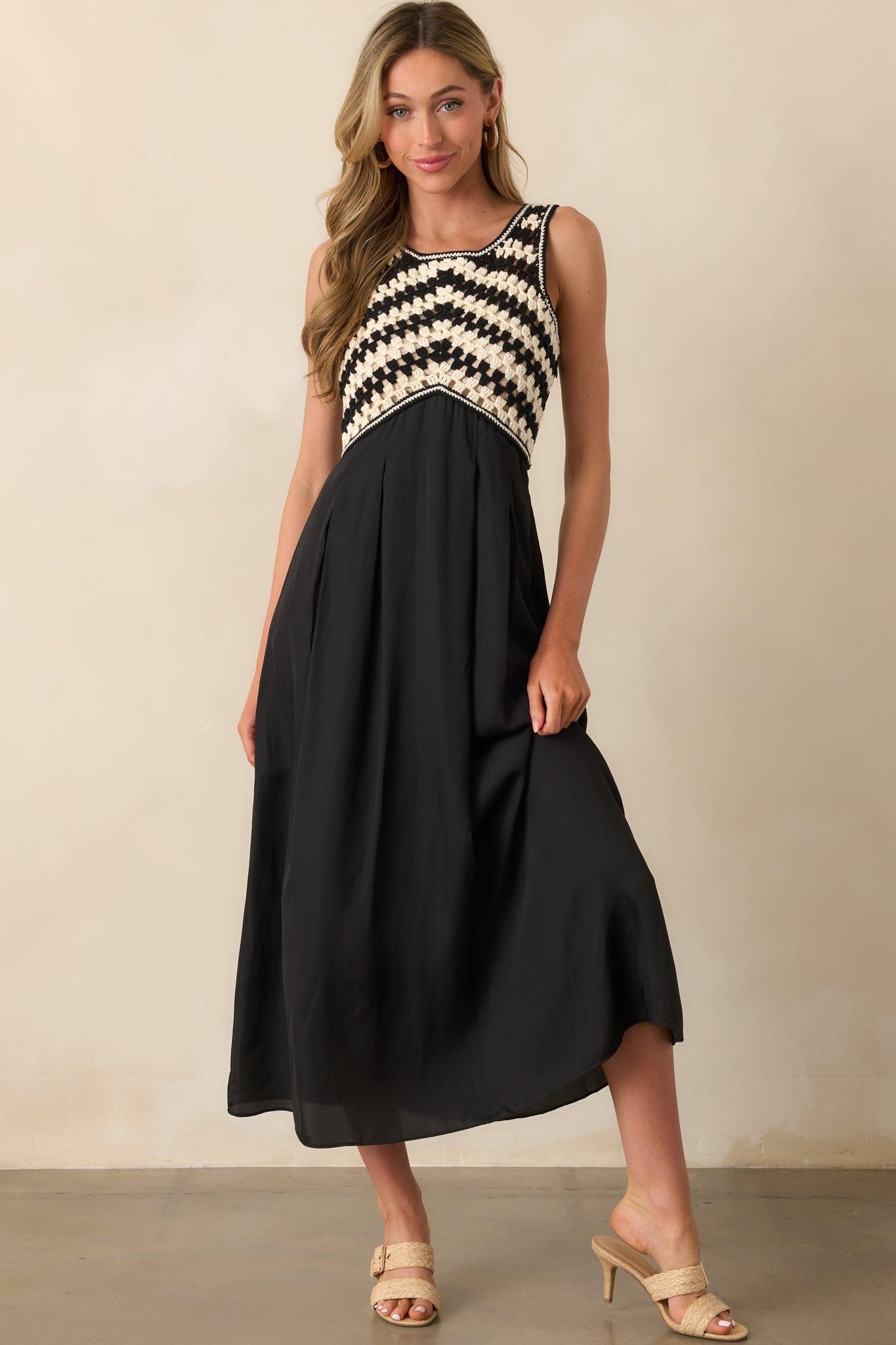 At This Point Black Diagonal Stripe Cotton Crochet Maxi Dress Product Image