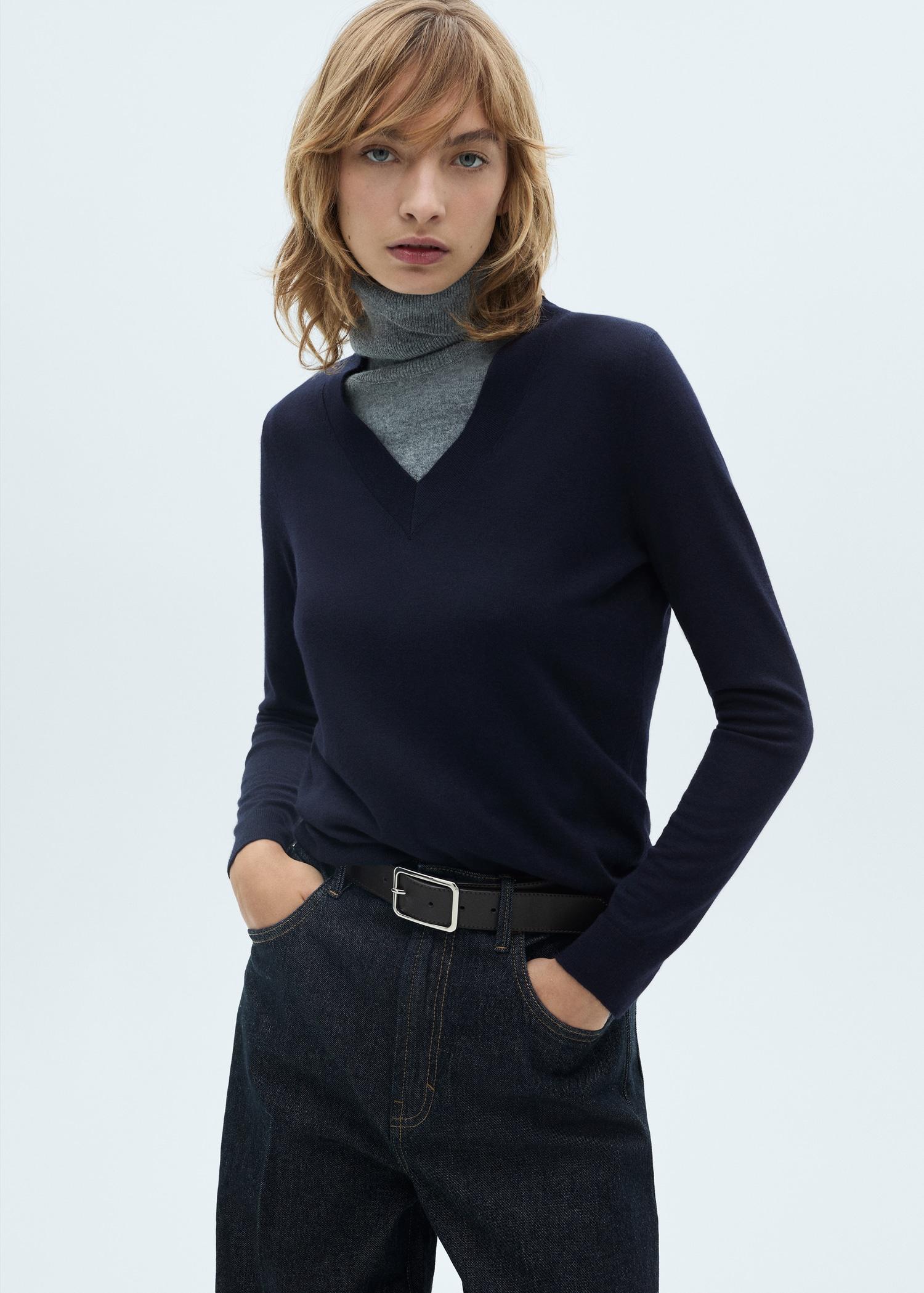 V-neck knit sweater - Women | MANGO USA Product Image