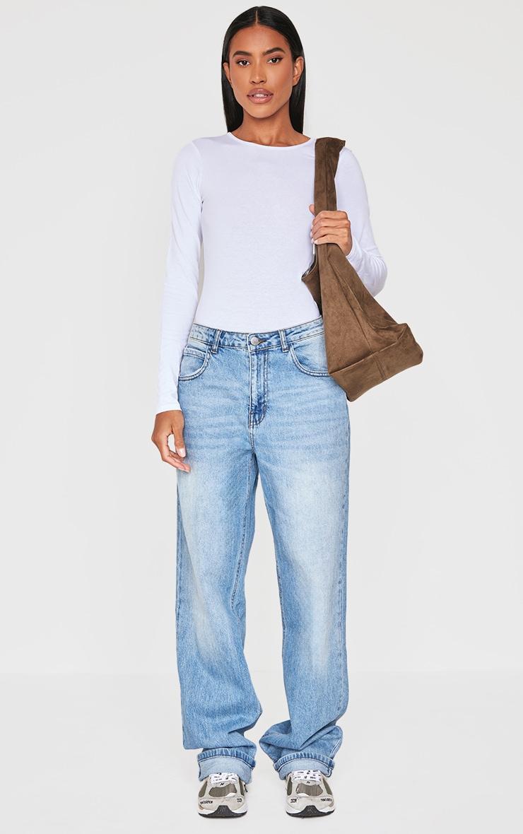 Basic White Cotton Blend Crew Neck Bodysuit Product Image