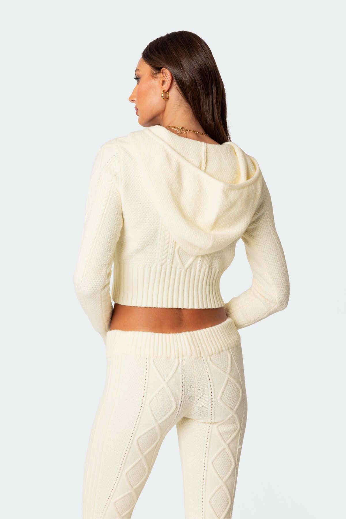 Ray Cable Knit Hooded Cardigan Product Image