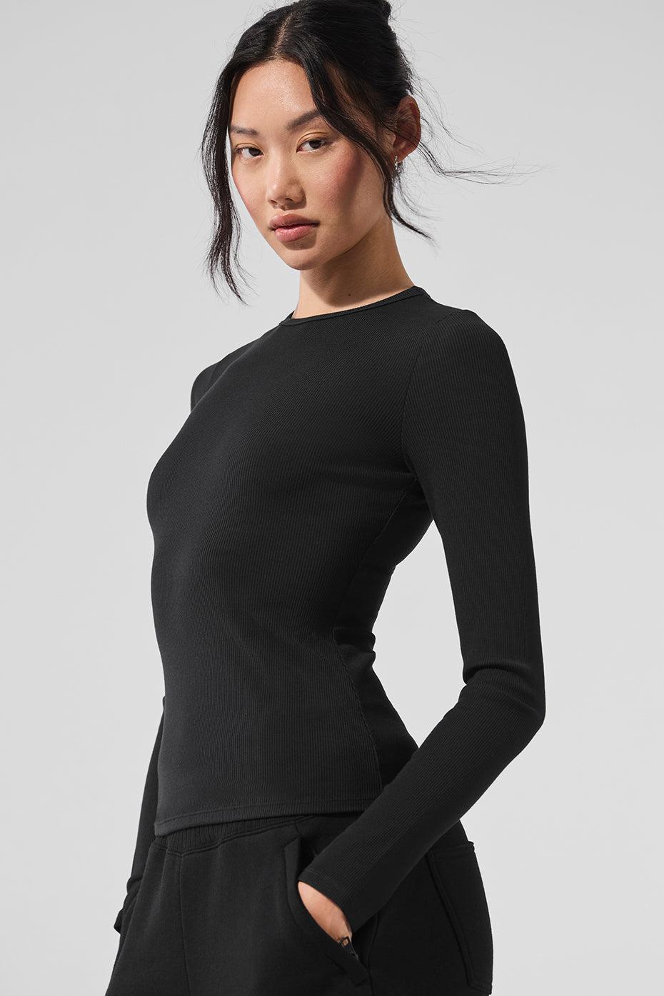 Ribbed Modal Long Sleeve - Black Product Image