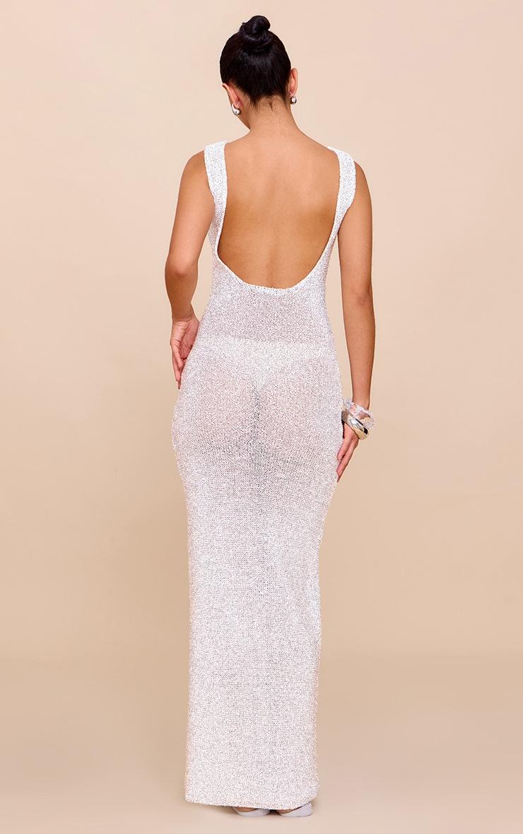 Cream Sequin Knit Scoop Back Maxi Dress Product Image