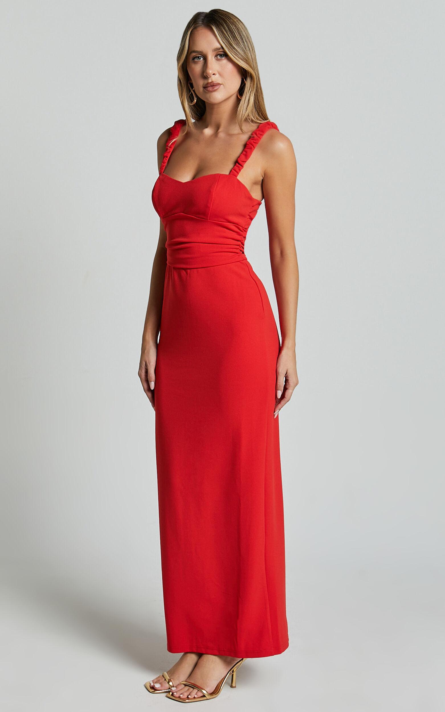Tahlia Midi Dress - Sweetheart Ruched Dress in Red Product Image