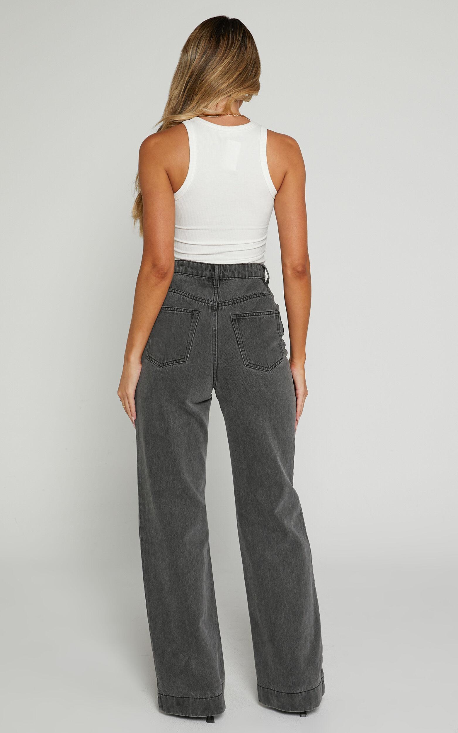 Emman Jeans - High Waisted Cotton Wide Leg Denim Jeans in Washed Black Product Image