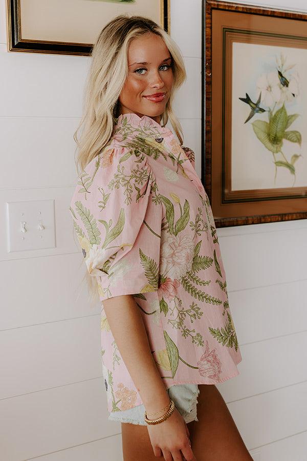 Dreaming Of Dahlias Button Up Top in Pink Product Image