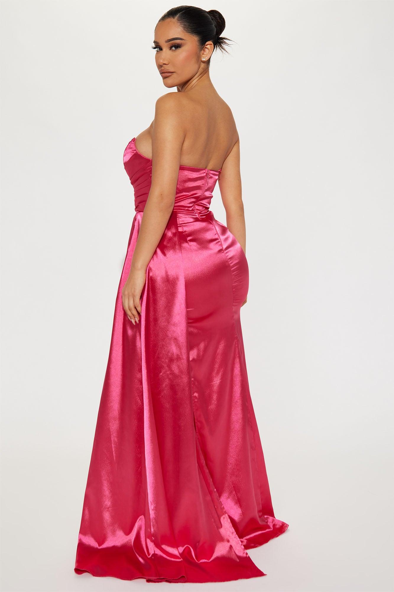 Talia Satin Maxi Dress - Fuchsia Product Image