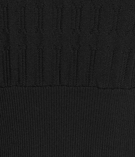 Ming Wang Pointelle Tonal Knit Square Neck 3/4 Sleeve Fit-And-Flare Midi Dress Product Image