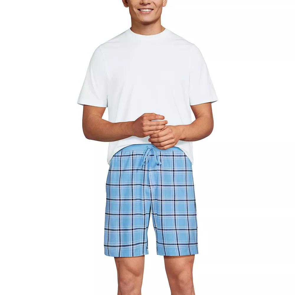 Men's Lands' End Knit Jersey Shorts Pajama Set, Size: Small, Blue Navy Plaid Product Image