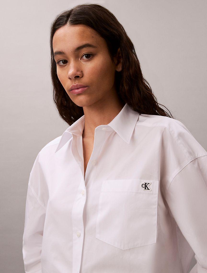 Cotton Poplin Cropped Boxy Button-Down Shirt Product Image