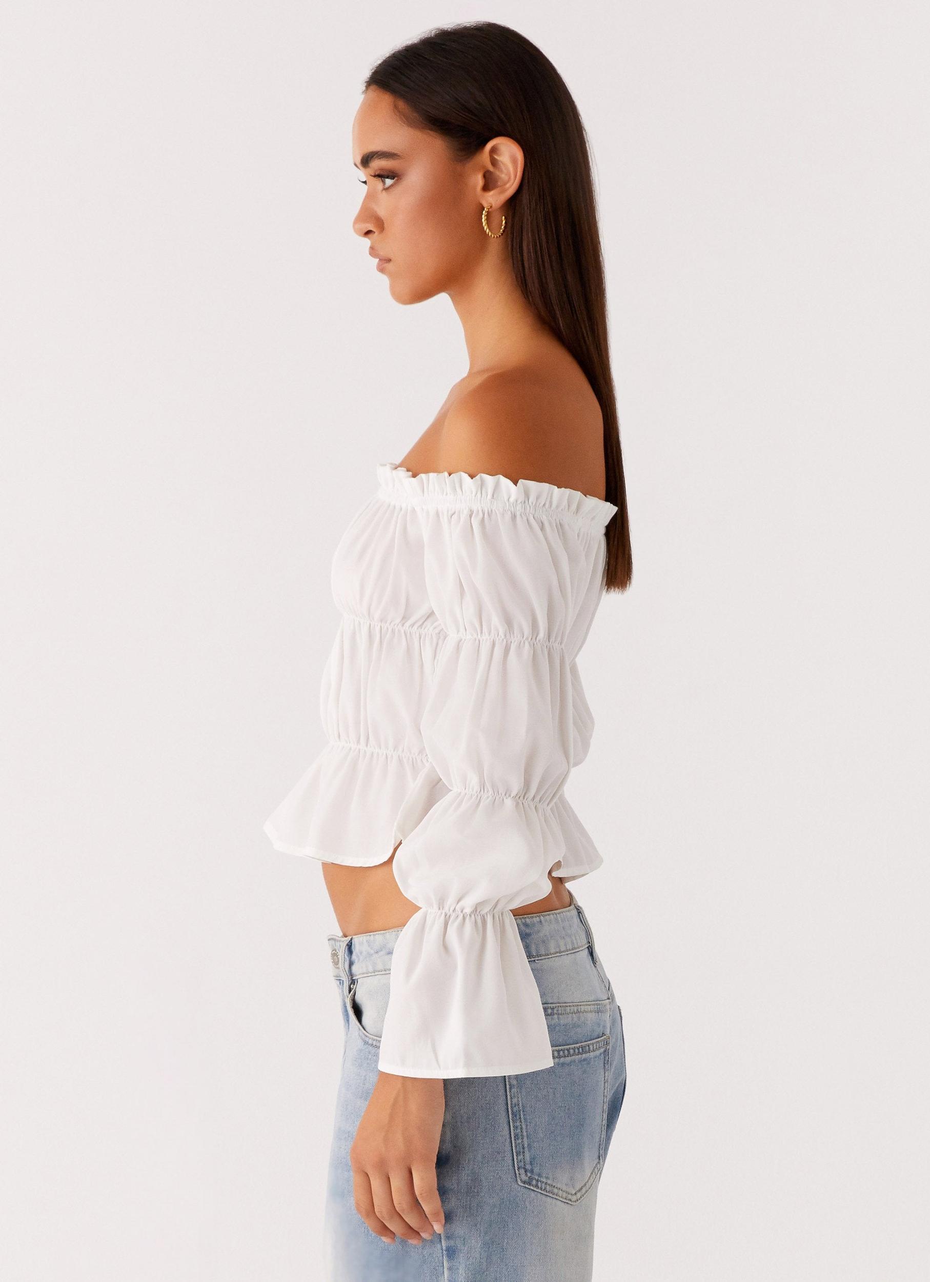 Imara Ruched Long Sleeve Top - Ivory Product Image