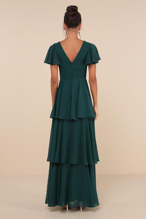 Sincerely Exquisite Emerald Green Short Sleeve Tiered Maxi Dress Product Image