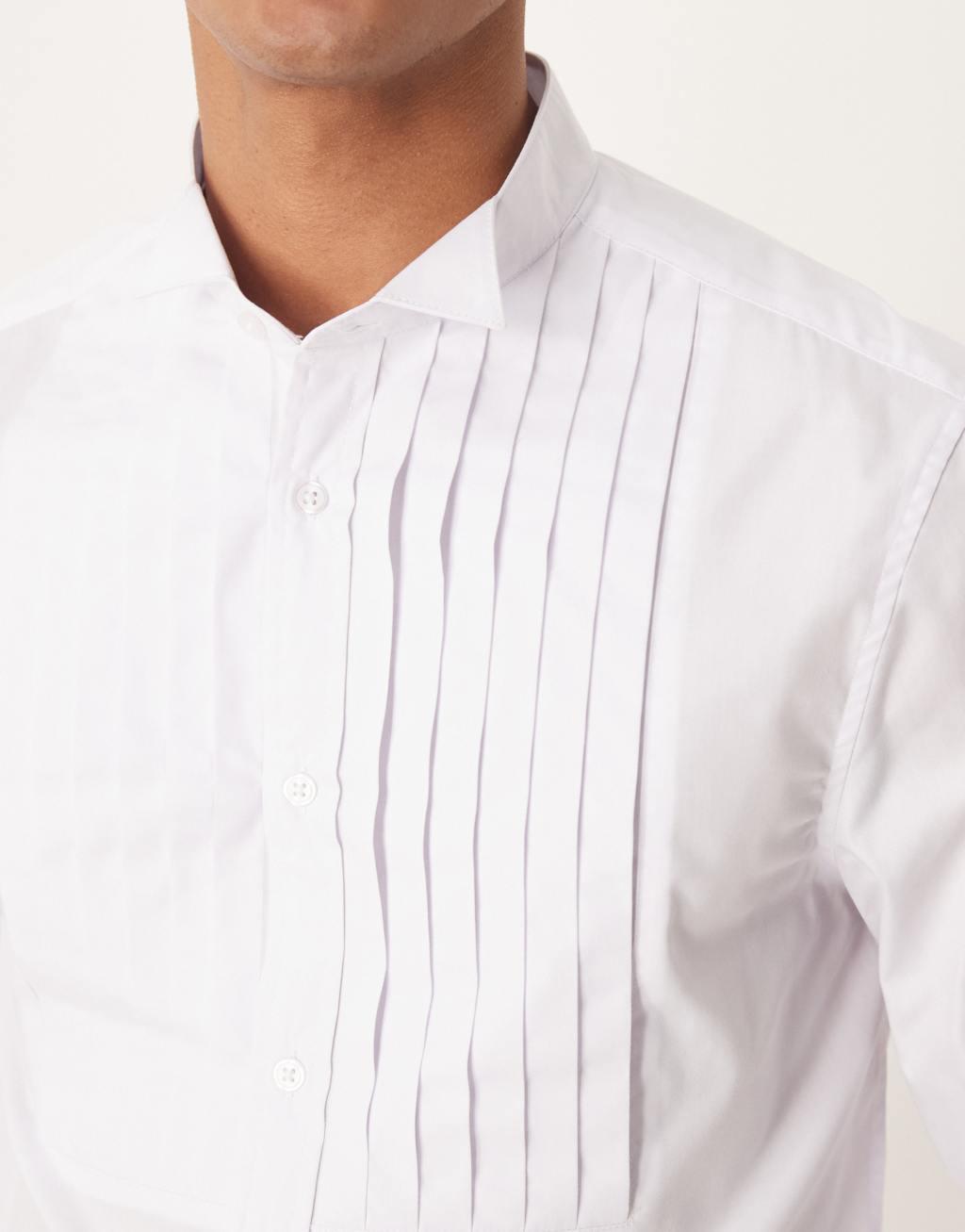 ASOS DESIGN formal wing collar regular shirt with pleated bib front in white Product Image