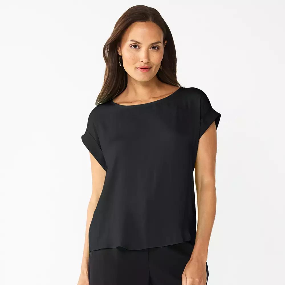 Women's Nine West Roll Cuff Woven Tee,  Product Image