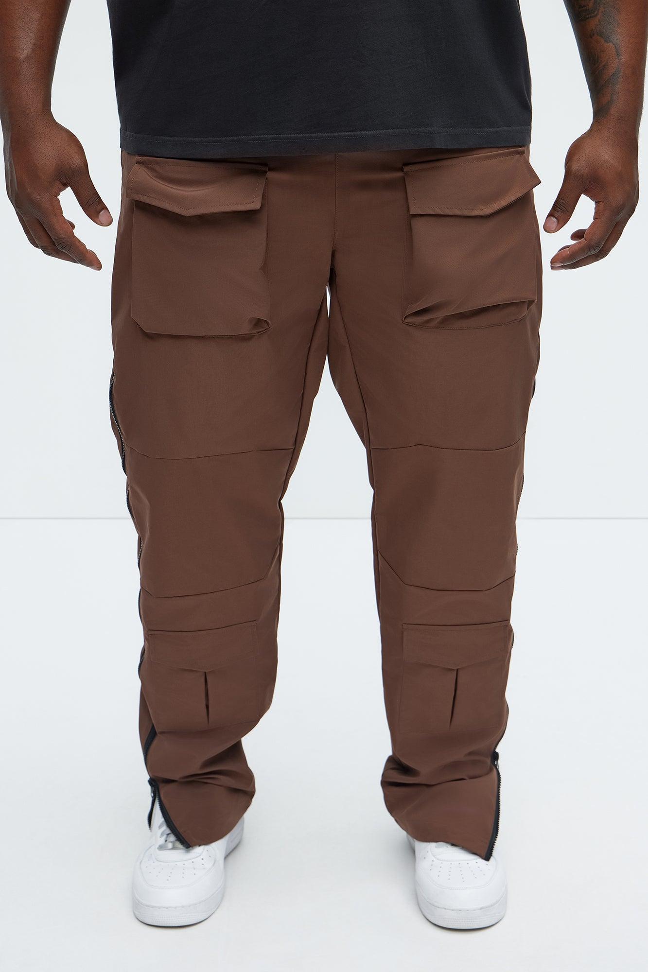 All Along Zipper Straight Nylon Cargo Pants - Dark Brown Product Image