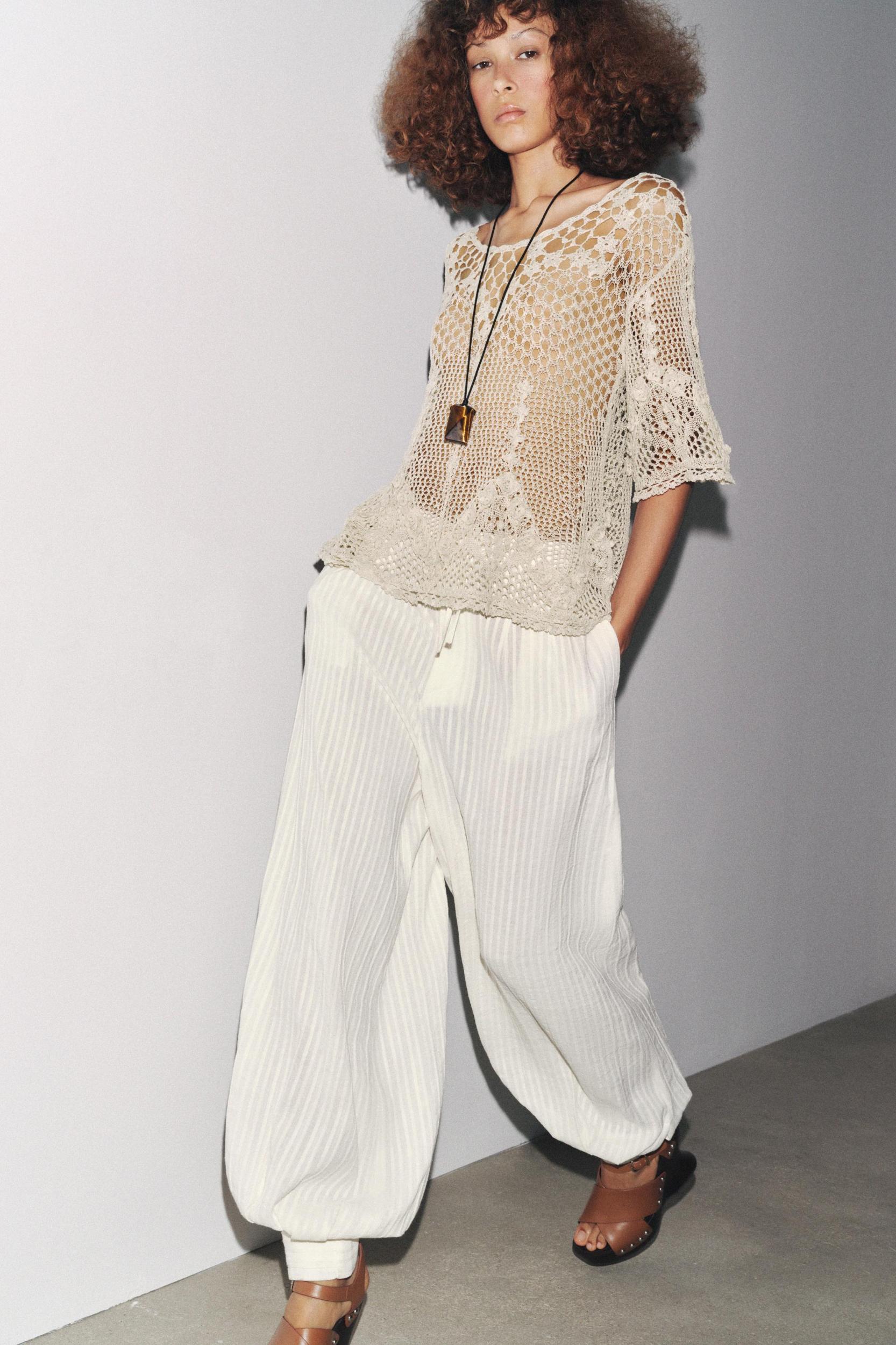 TEXTURED CROCHET KNIT TOP Product Image