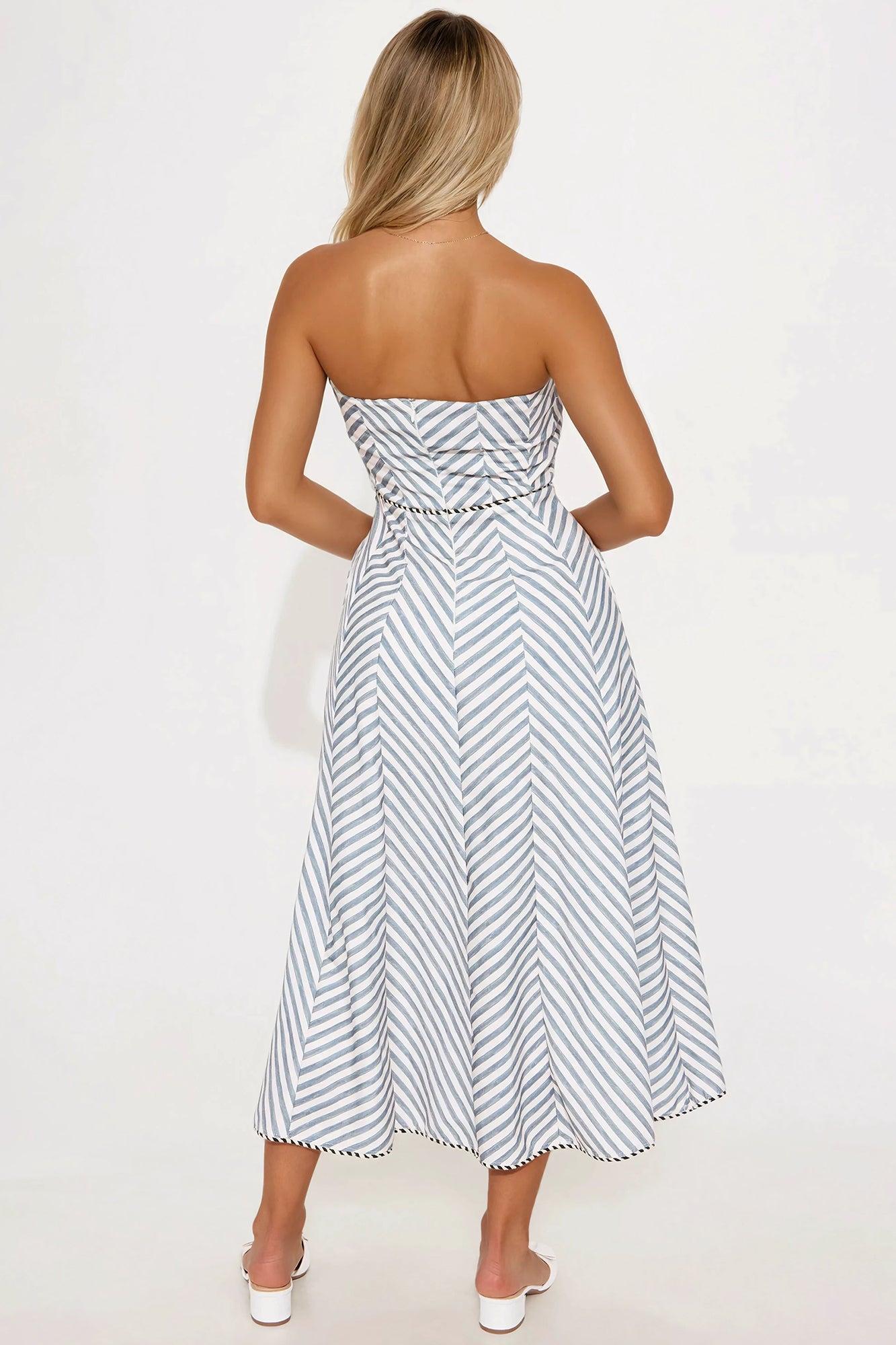 Selena Striped Linen Midi Dress - Charcoal/combo Product Image