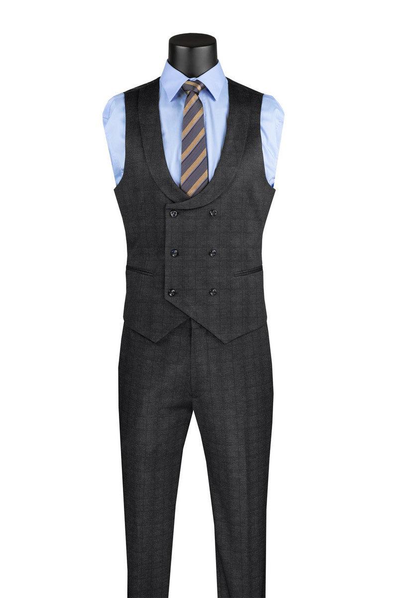 Slim Fit 3 Piece Stretch Fabric Suit in Black Product Image