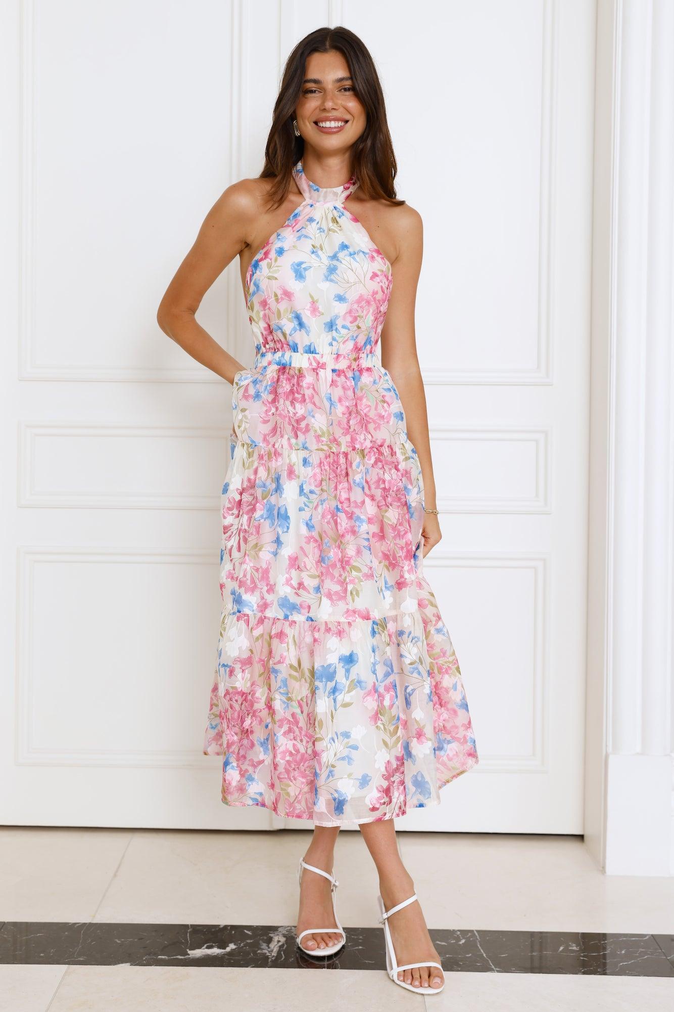 Blossom Mystique Halter Midi Dress Pink Product Image